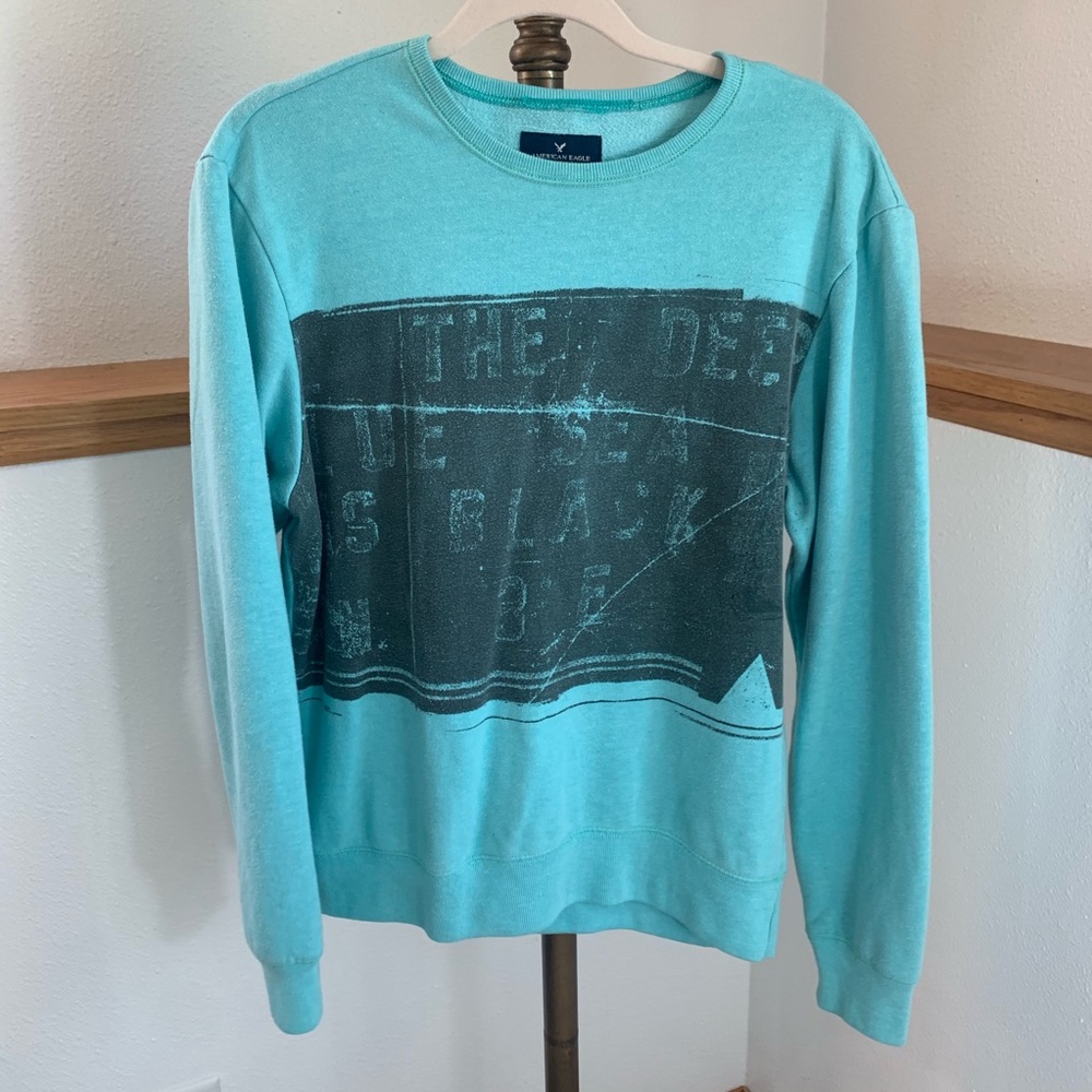 American Eagle Outfitters Light Blue Graphic Crew Neck Sweater